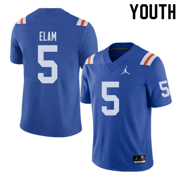 NCAA Florida Gators Kaiir Elam Youth #5 Jordan Brand Alternate Royal Throwback Stitched Authentic College Football Jersey RTZ8864JO